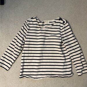 Sezane Navy and White Striped Long Sleeve Top